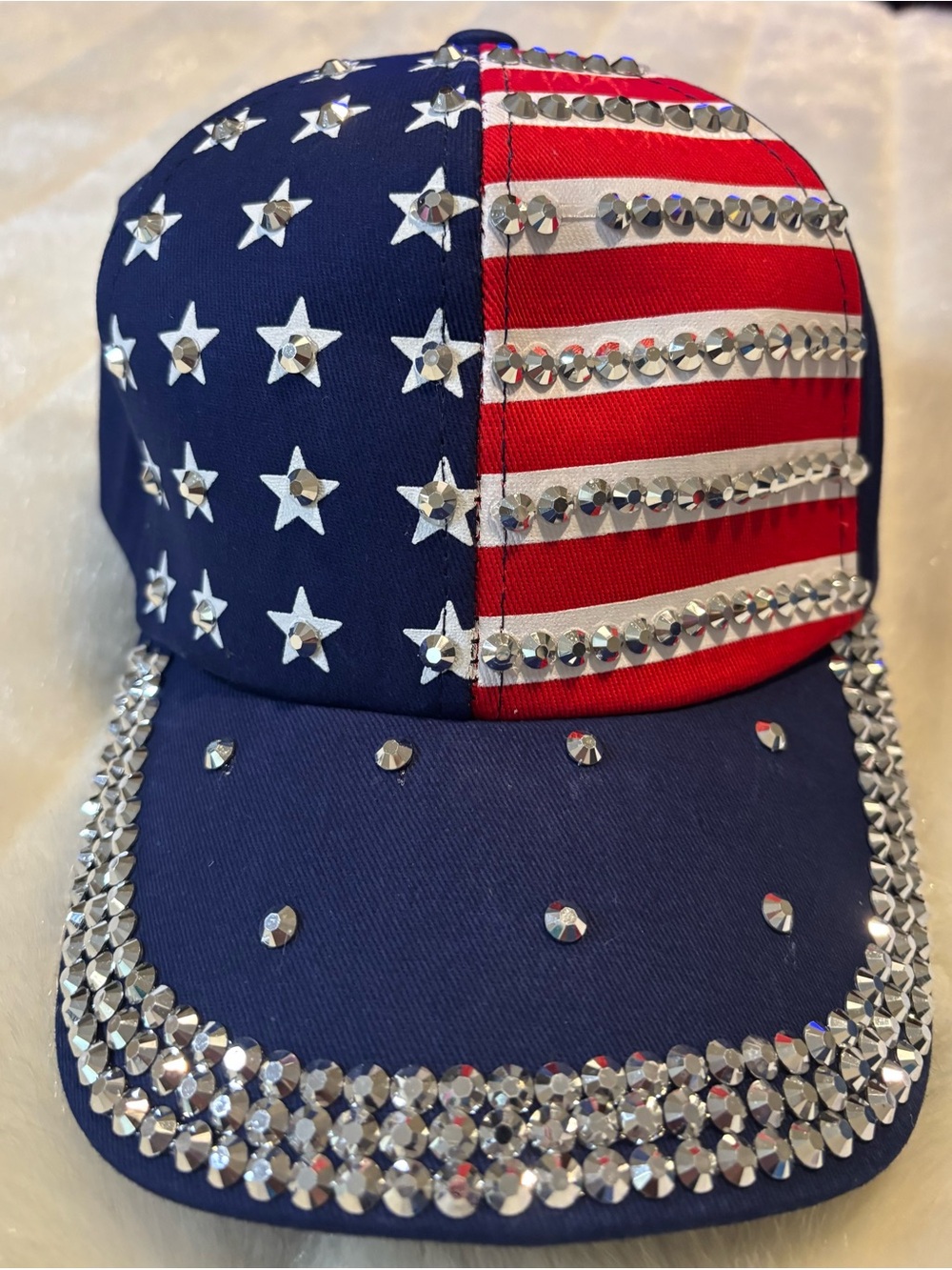 Embellished American Flag Rhinestone Baseball Cap - Picture 2 of 7